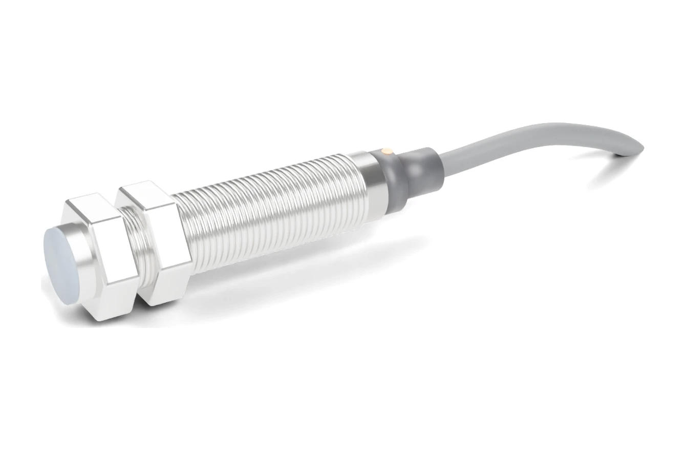 Rendering of a SEGMENsensor M12 flush inductive proximity sensor with 2 m cable