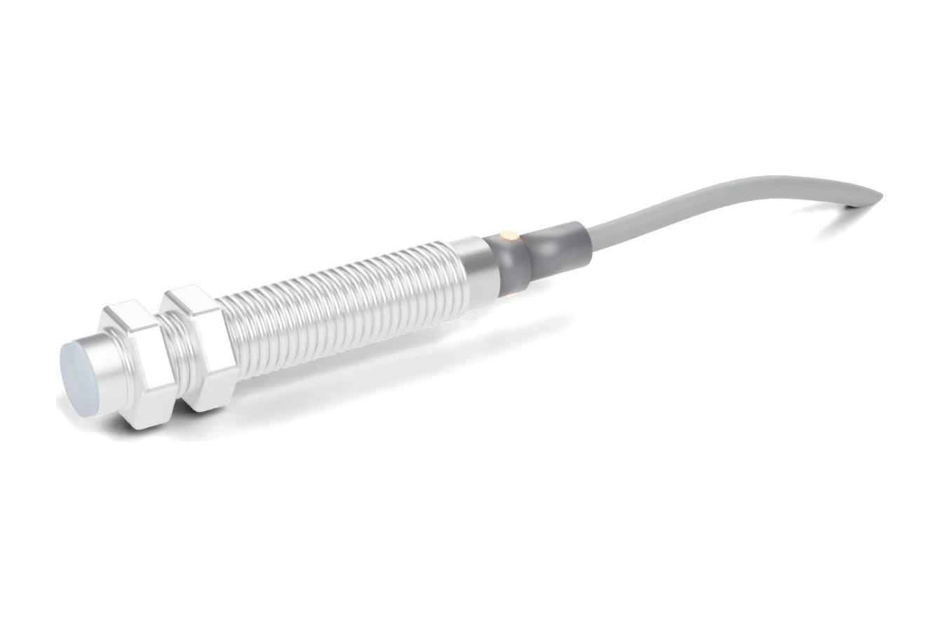 Rendering of a SEGMENsensor M8 flush inductive proximity sensor with 2 m cable